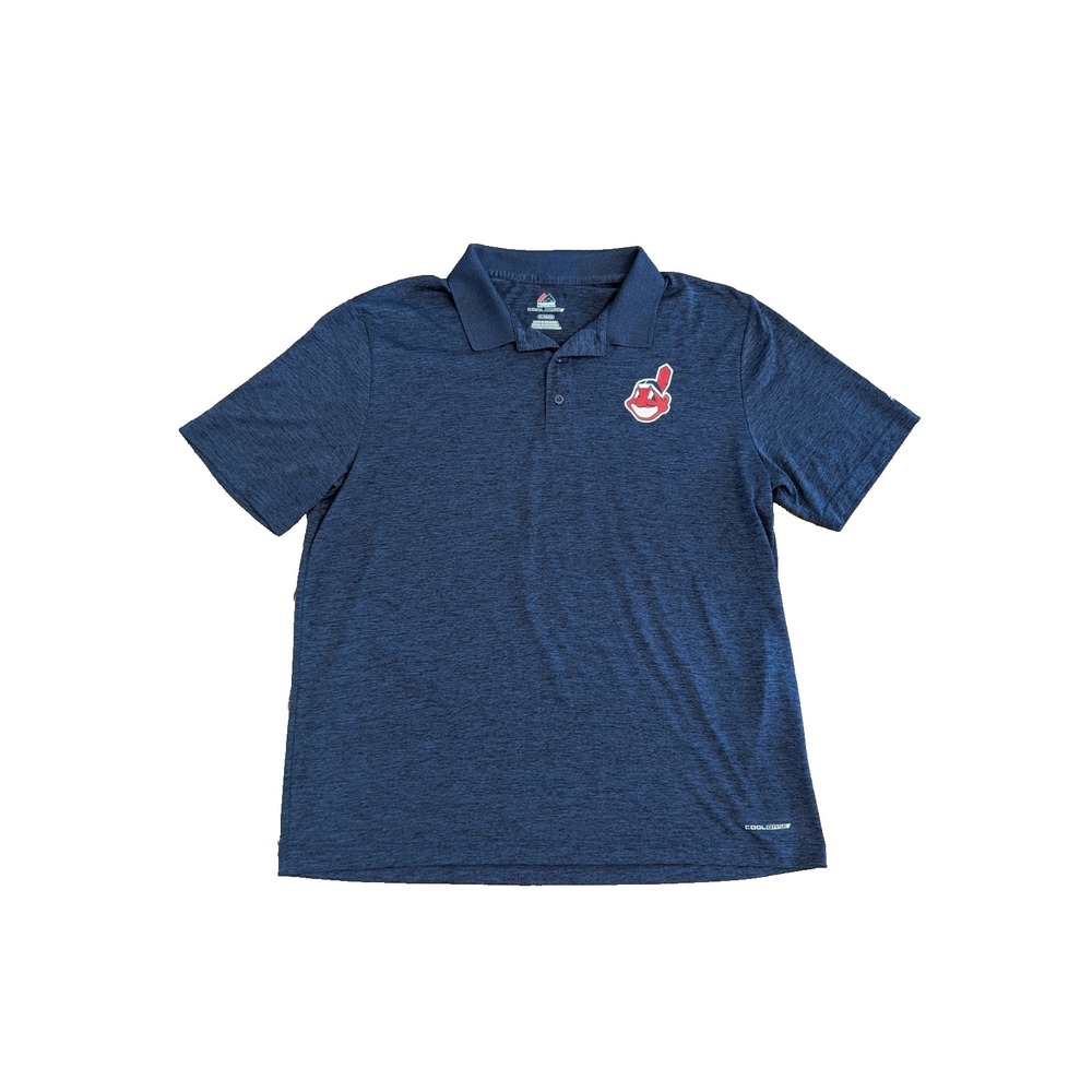 Cleveland Indians Polo Shirt Chief Wahoo Majestic Cool Base Men's XL Navy Blue